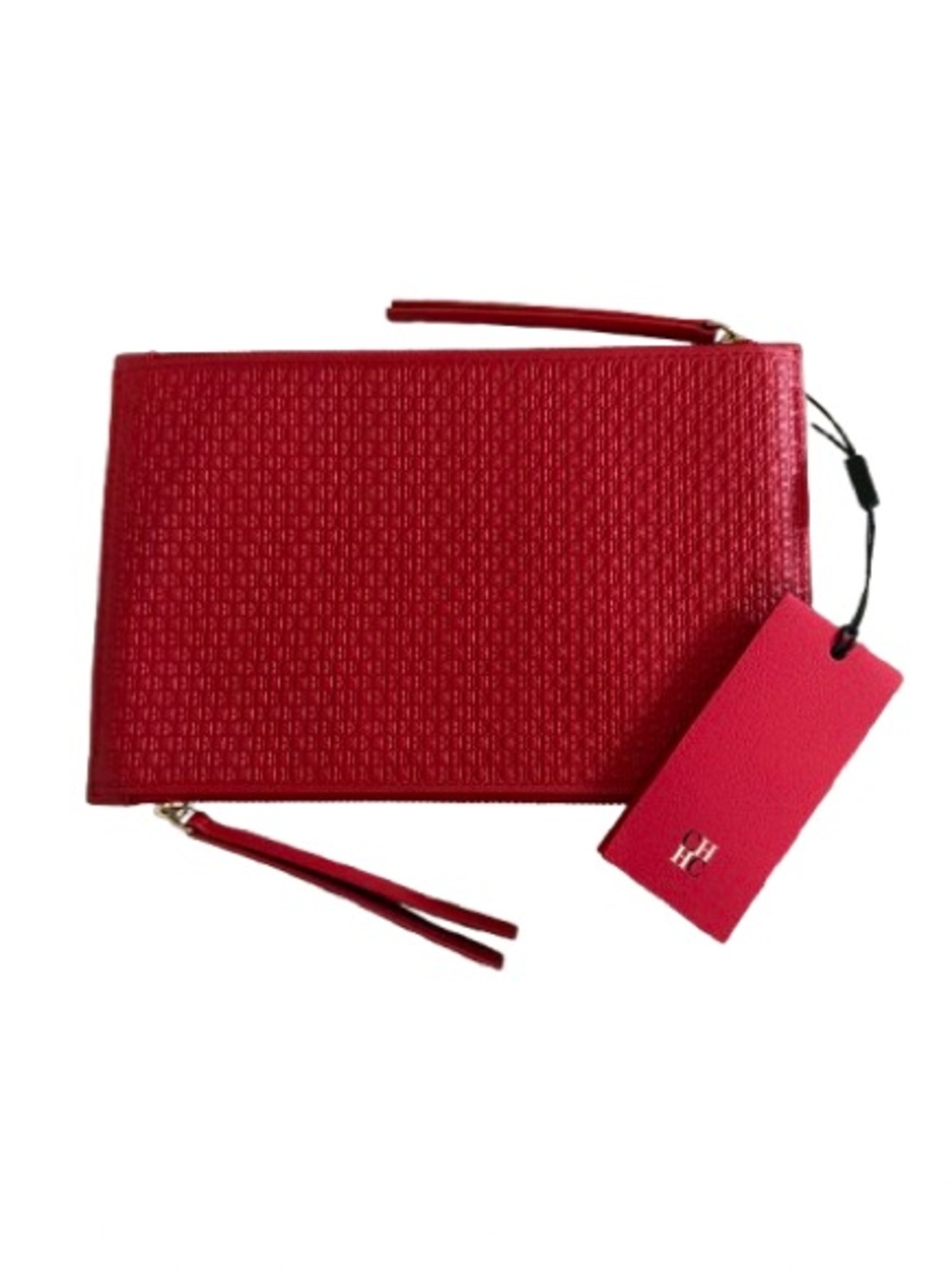 Carolina Herrera Red Textured Leather Wristlet